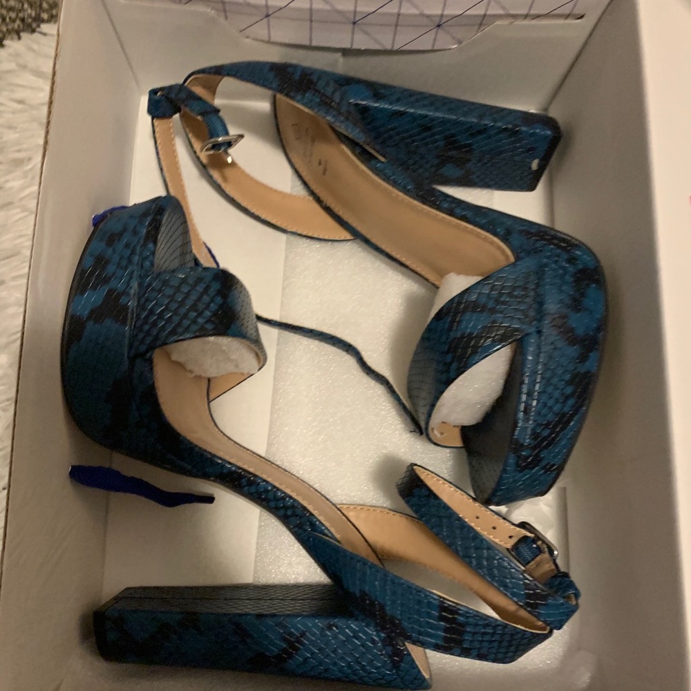 Teal snakeskin heels